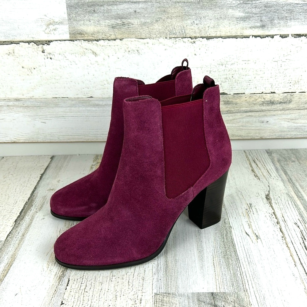 Michael Kors Lottie Womens 10 Berry Suede Block Heel Pull On Ankle Boots NEW